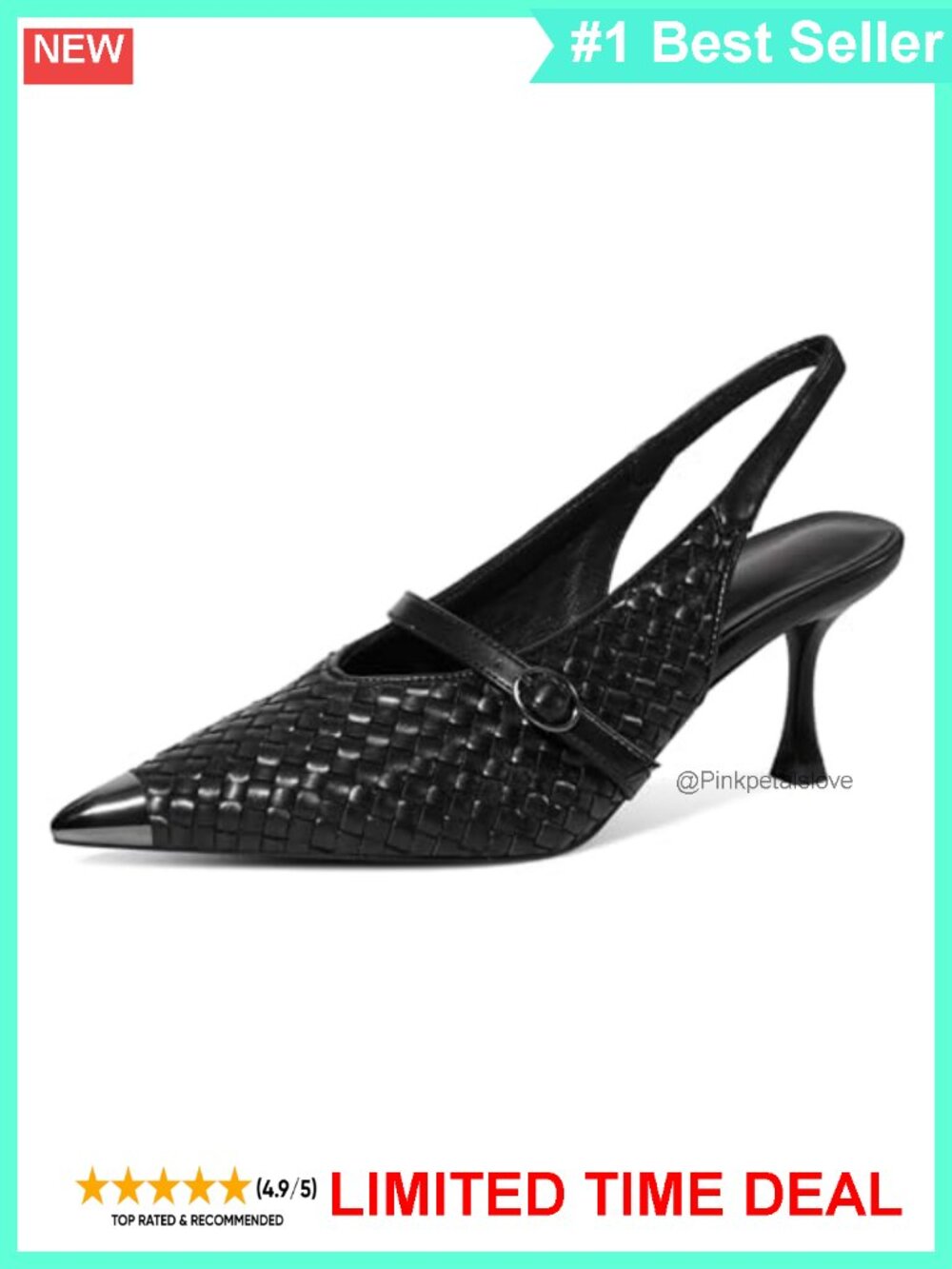 Kitten Heel Slingback Pumps Woven Faux Leather Pointed Toe